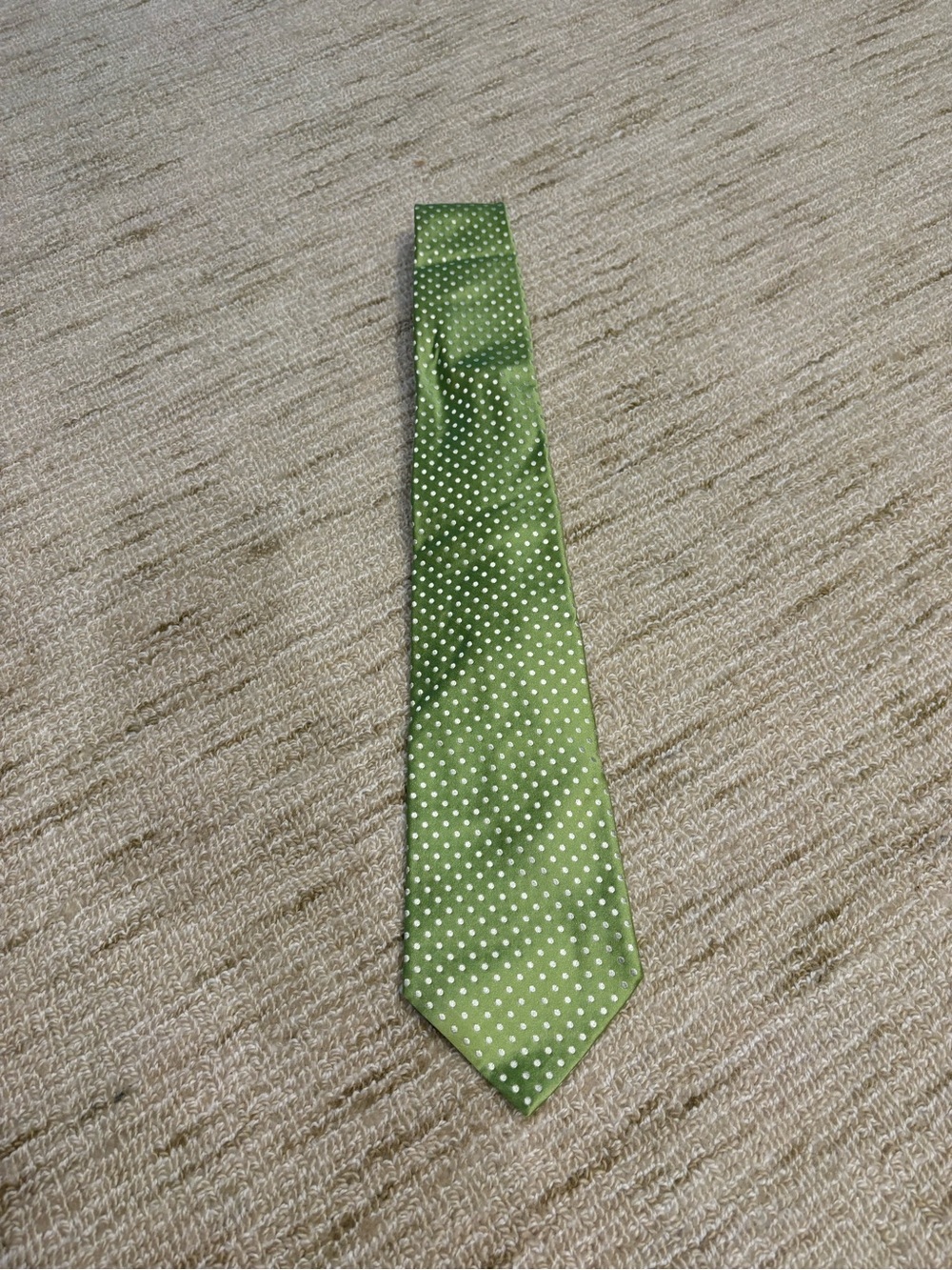 Kiton Green Silk Tie with White Polka Dots